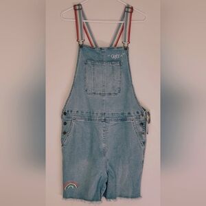 #takepride Women's Pride Shortalls Denim Overalls Rainbow Queen Sz L (NWT)